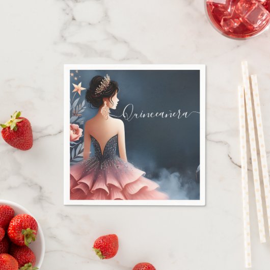 Serviette En Papier À Glam Ball Gown Spark Dark Navy Blue Quinceanera (En situation)