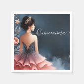 Serviette En Papier À Glam Ball Gown Spark Dark Navy Blue Quinceanera (Devant)