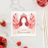 Serviette En Papier À Hot rose Crown Tiara Black Lace Red Quinceanera (En situation)