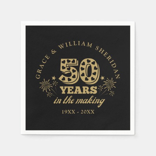 Serviette En Papier À l'approche du 50e anniversaire Noir et or (Devant)