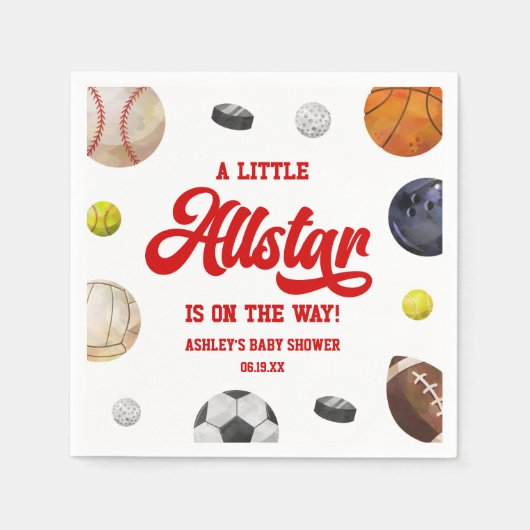 Serviette En Papier A Little Allstar Is On The Way! Sports Baby Shower (Devant)