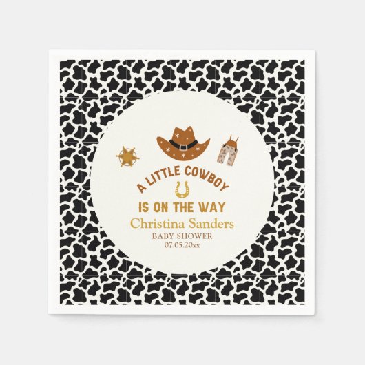 Serviette En Papier A Little Cowboy Is on The Way Baby Shower (Devant)
