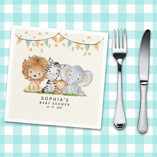 Serviette En Papier A Little Wild One Safari Animals Baby Shower