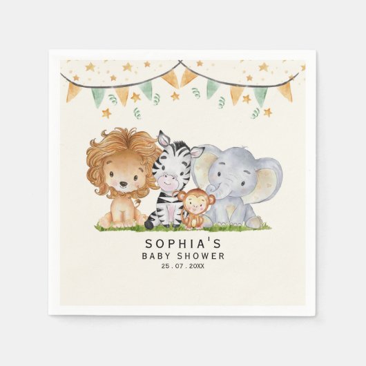 Serviette En Papier A Little Wild One Safari Animals Baby Shower (Devant)