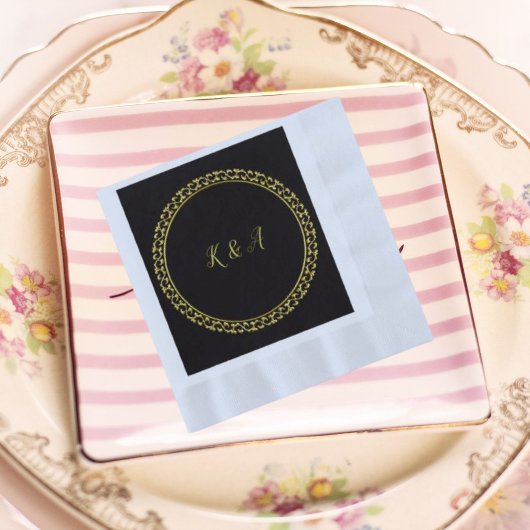 Serviette en papier à monogramme doré/noir pour ma