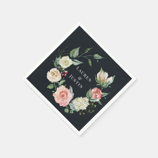 Serviette en papier à monogramme floral Midnight B (Coin)