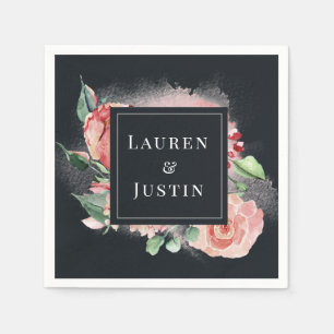 serviette en papier à monogramme floral Midnight B