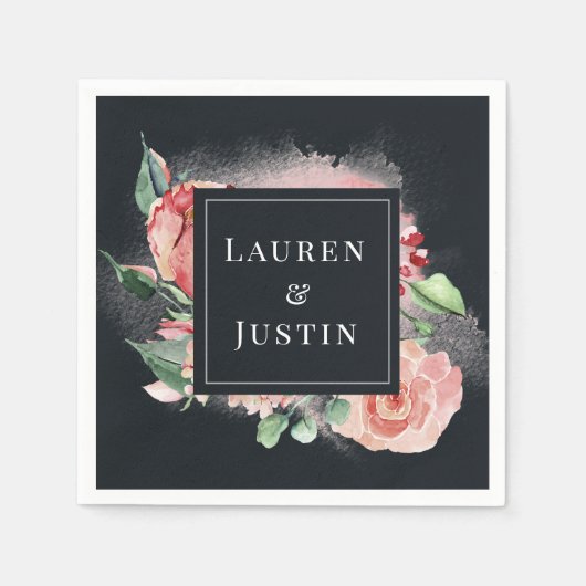 serviette en papier à monogramme floral Midnight B (Devant)