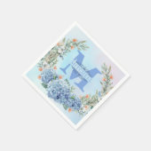 Serviette en papier à monogramme Hydrangea Bleu (Coin)