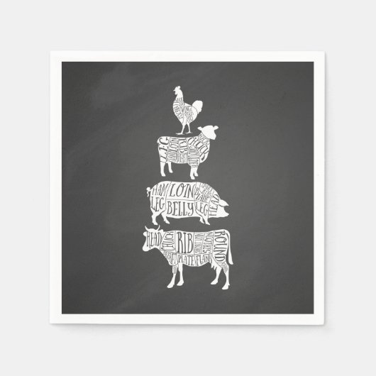 Serviette En Papier abatteur de vache porc poulet coupes de viande art (Devant)