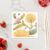 Serviette En Papier Abbaye Carreaux floraux - Fleurs Jaunes (En situation)