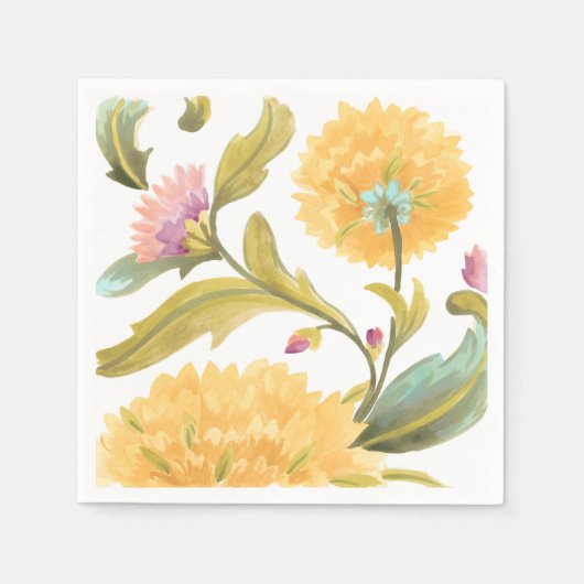 Serviette En Papier Abbaye Carreaux floraux - Fleurs Jaunes (Devant)