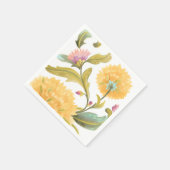 Serviette En Papier Abbaye Carreaux floraux - Fleurs Jaunes (Coin)