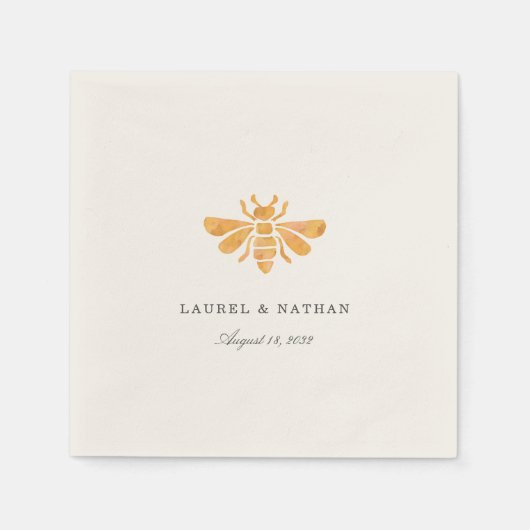 Serviette En Papier Abeille dorée Mariage personnalisé (Devant)