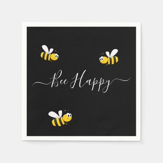 Serviette En Papier Abeille jaune noir heureux été (Devant)