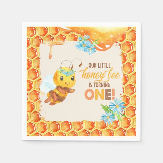 Serviette En Papier Abeille Premier Anniversaire Napkin - Fille (Devant)