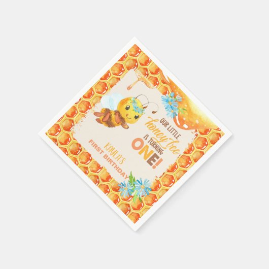 Serviette En Papier Abeille Premier Anniversaire Napkin - Fille - Pers (Coin)