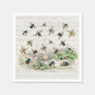 Serviette En Papier Abeille Reine Entomologie Botanique Vintage