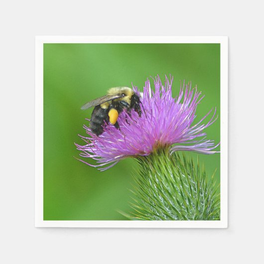 Serviette En Papier Abeille Sur Papier Chardon (Devant)