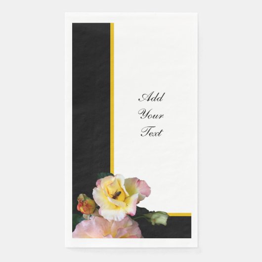 Serviette En Papier Abeille sur roses rose jaune Fleurs (Devant)
