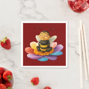 Serviette En Papier Abeille Sur Une Fleur Vibrante Faisant Du Yoga