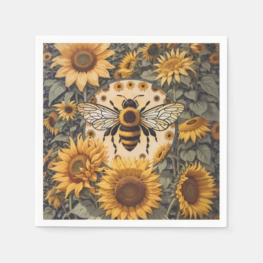 Serviette En Papier Abeille vintage et tournesol (Devant)
