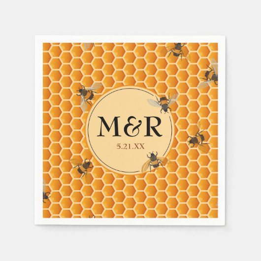 Serviette En Papier Abeilles n'Honeycomb Monogram Satin Gold (Devant)