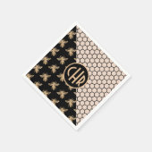 Serviette En Papier Abeilles noires et d'or et monogramme d'abeille ro (Coin)