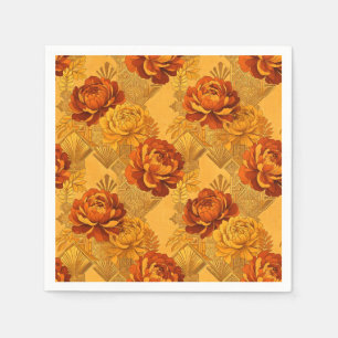 Serviette En Papier Abondantes Fleurs Orange Doré Art Déco