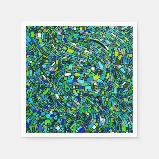 Serviette En Papier Abstract Design Blue Green Waves Shapes (Devant)