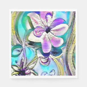 Serviette En Papier Abstract drawing of colorful flowers