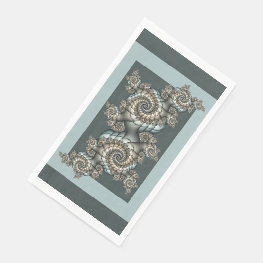 Serviette En Papier Abstrait Beige clair Bleu Fractal Art Spirales (Coin)