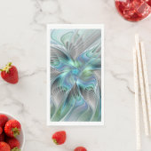 Serviette En Papier Abstrait Bleu Vert Papillon Imaginaire Fractal Art (En situation)