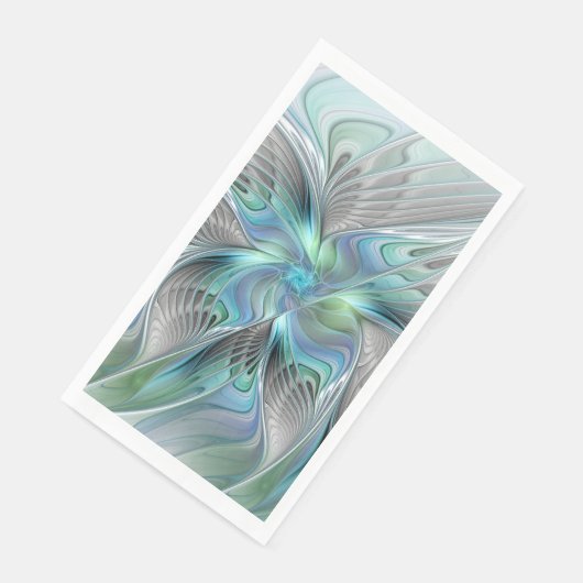 Serviette En Papier Abstrait Bleu Vert Papillon Imaginaire Fractal Art (Coin)