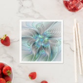 Serviette En Papier Abstrait Bleu Vert Papillon Imaginaire Fractal Art (En situation)
