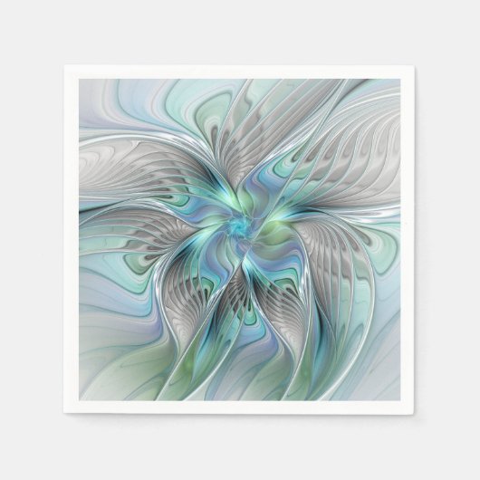 Serviette En Papier Abstrait Bleu Vert Papillon Imaginaire Fractal Art (Devant)