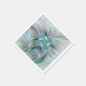 Serviette En Papier Abstrait Bleu Vert Papillon Imaginaire Fractal Art (Coin)