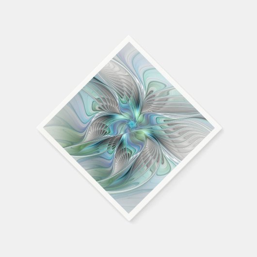 Serviette En Papier Abstrait Bleu Vert Papillon Imaginaire Fractal Art (Coin)