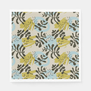 Serviette En Papier Abstrait Botanique Bohème Pastel Vert Bleu