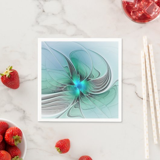 Serviette En Papier Abstrait De Bleu, Art Fractal Moderne (En situation)