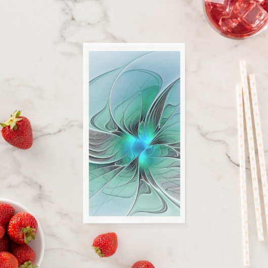 Serviette En Papier Abstrait De Bleu, Art Fractal Moderne (En situation)