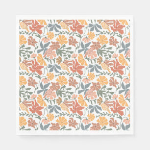 Serviette En Papier Abstrait Floral & Oiseaux Mi-siècle Motif moderne