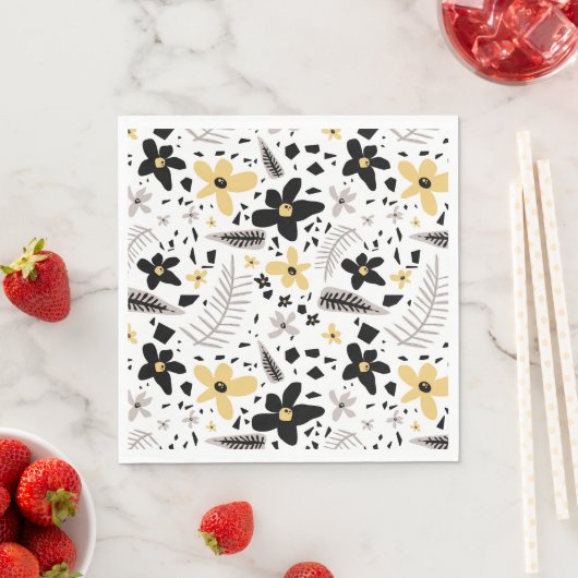 Serviette En Papier Abstrait Gris jaune noir gris sans joint motif flo (En situation)