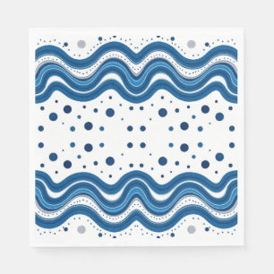 Serviette En Papier Abstrait Marocain Blanc & Bleu Lignes et Points On