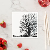Serviette En Papier Abstrait moderne arbre noir silhouette ombre blanc (En situation)
