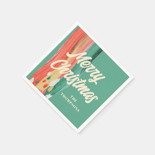 Serviette En Papier Abstrait moderne Joyeux Noël Nom personnalisé (Coin)