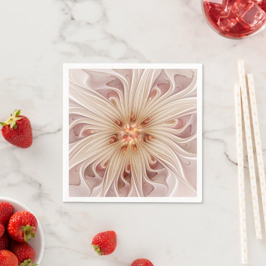 Serviette En Papier Abstrait Moderne Peach Pastel Flower Fractal Art (En situation)