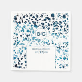 Serviette En Papier Abstrait moderne Terrazzo Mosaic Mariage bleu (Devant)