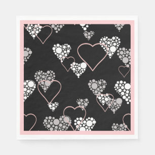 Serviette En Papier Abstrait noir blanc Valentines Jour coeurs amour s