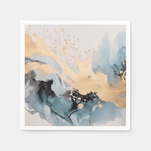 Serviette En Papier Abstrait or et bleu (Devant)